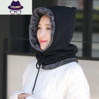 帽子女秋冬韩版骑车护脖加绒加厚保暖加大百搭防风防寒针织连体帽 FISH BASKET