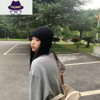显白宝蓝色~针织帽女韩版ins百搭日系瓜皮冷帽子女秋冬保暖毛线帽 FISH BASKET