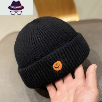 韩版ins笑脸毛线帽子女秋冬日系百搭瓜皮帽时尚男女保暖针织帽潮 FISH BASKET