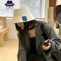 毛线针织渔夫帽女夏日系大头围显脸小百搭贴布防晒水桶帽韩版春秋 FISH BASKET帽子