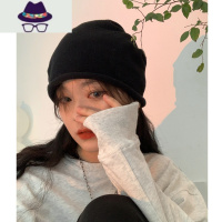 不洗头~韩版素颜堆堆帽子女日系百搭休闲黑色针织冷帽月子包头帽 FISH BASKET