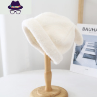 日系可爱兔耳朵毛线帽子女毛绒秋冬ins针织月子帽保暖网红冷帽潮 FISH BASKET