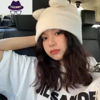 软fufu小奶兔兔耳朵针织帽毛线帽可爱甜美女孩毛茸茸冬季堆堆帽子 FISH BASKET