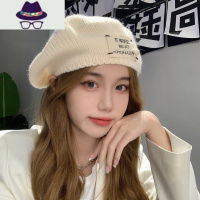 帽子冬季女韩版白色针织贝雷帽百搭日系画家帽网红洋气毛线冷帽潮 FISH BASKET