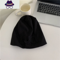 秋冬新款日系显脸小字母冷帽子女百搭护耳包头帽大头围复古针织帽 FISH BASKET