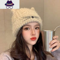 针织帽子女春秋月子帽产后产妇网红ins毛线帽冬猫耳新款2021秋冬 FISH BASKET