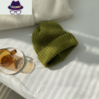 粥可可 秋冬针织毛线帽女潮ins圆脸适合的帽子冬季大头围宽松绿色 FISH BASKET