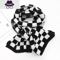 ins亲子黑白棋盘格围巾儿童保暖围巾潮学生秋冬围脖男百搭长围巾 FISH BASKET
