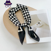 黑白格子方巾丝巾2021新款春秋装饰发带纱巾女士正方形棋盘格围巾 FISH BASKET