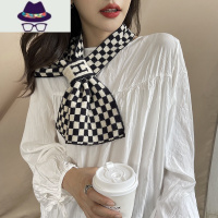 黑白棋盘格子围巾女秋冬季韩版百搭日系甜美可爱ins2021新款围脖 FISH BASKET