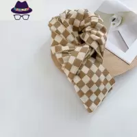 棋盘格围巾女冬季保暖针织披肩2021新款秋冬男士黑白格子毛线围脖 FISH BASKET