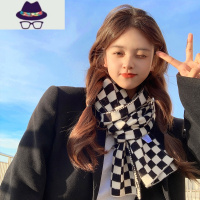 围巾女冬季棋盘格学生可爱少女加厚保暖网红韩版百搭针织毛线围脖 FISH BASKET