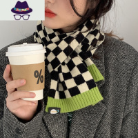小众棋盘格子针织毛线围巾女秋冬季黑白格纹韩版百搭学生秋冬围脖 FISH BASKET