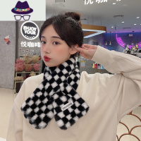 女士围巾棋盘格子仿秋冬季新款毛绒围脖韩版加厚学生脖套百搭 FISH BASKET