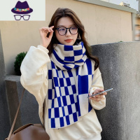 棋盘大格子围巾女秋冬季ins风韩版网红黑白潮流学生围脖保暖披肩 FISH BASKET