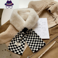 ins棋盘格围巾韩国秋冬新款网红毛绒交叉毛领围脖保暖时尚装饰女 FISH BASKET