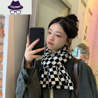 丁走走网红棋盘格子围巾女ins韩版秋冬新款百搭保暖针织长款围巾 FISH BASKET
