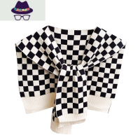 针织披肩女黑色格子棋盘格外搭薄款韩版围巾空调房格纹网红小坎肩 FISH BASKET