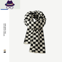网红新款黑白棋盘格子ins围巾女秋冬季韩版百搭学生保暖围脖男潮 FISH BASKET