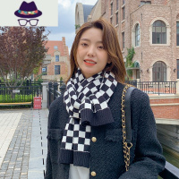 围巾女冬季2021秋冬新款黑白棋盘格韩版百搭英伦日系潮牌女士围脖 FISH BASKET