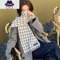 小红书推荐~菱形棋盘格围巾女保暖秋冬加厚围脖披肩两用潮款男女 FISH BASKET