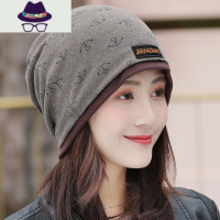 帽子女秋冬季套头帽时尚印花包头帽保暖围脖套帽子一体韩版月子帽 FISH BASKET