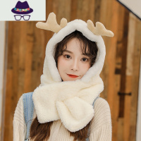 毛绒帽子女秋冬季网红款甜美可爱韩版潮百搭冬天护耳保暖围巾一体 FISH BASKET