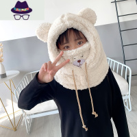 韩版儿童加绒帽子围巾一体女冬天棉帽子户外骑行电动车护耳保暖帽 FISH BASKET