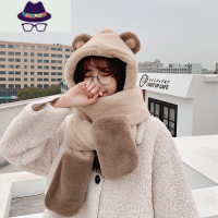 围巾女冬季可爱少女小熊帽子手套一体保暖韩版百搭学生围脖三件套 FISH BASKET