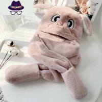 儿童帽子秋冬季亲子仿獭加厚围巾手套三件套一体女抖音兔耳朵 FISH BASKET