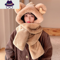 小熊帽子围巾围脖一体女冬季毛绒连体手套两三件套秋保暖冬天可爱 FISH BASKET