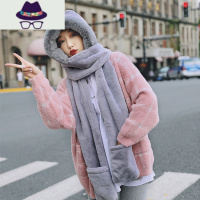 骑车带帽子围巾一体女冬天连帽围脖手套三件套冬季加厚保暖防寒帽 FISH BASKET