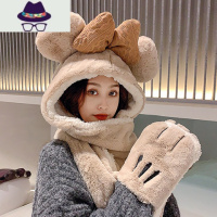 帽子围巾一体女冬天韩版可爱蝴蝶结秋冬季护耳朵百搭保暖围脖连帽 FISH BASKET