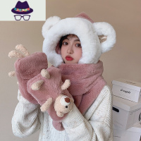 冬天加厚小熊帽子围巾一体女秋冬网红可爱百搭骑车保暖手套三件套 FISH BASKET