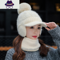 帽子围巾一体女冬天围脖两件套装两用冬季保暖秋冬百搭针织毛线帽 FISH BASKET