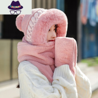 毛绒帽子围巾手套一体女冬天可爱骑车保暖针织毛线帽韩版百搭 FISH BASKET