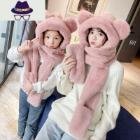 小熊帽子女秋冬儿童围巾手套三件套一体新款2021毛绒网红围脖女童 FISH BASKET