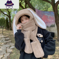 软萌可爱大长兔耳朵加厚围巾帽子一体2021新款韩版保暖连帽围脖帽 FISH BASKET