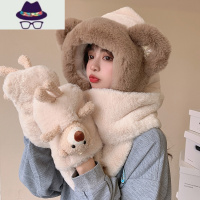 2021新款冬天韩版可爱女百搭秋冬季帽子围脖一体围巾手套三件套潮 FISH BASKET