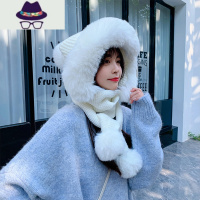 帽子女秋冬百搭防寒护耳保暖毛线连围巾一体女冬季加厚针织帽出行 FISH BASKET