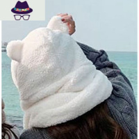 金智妮Jennie同款可爱学生小熊耳朵围巾帽子一体女两件套骑车防寒 FISH BASKET