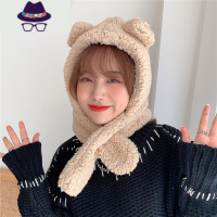 小熊熊网红耳朵帽子新款女百搭可爱儿童毛绒冬季围巾连帽一体韩版 FISH BASKET