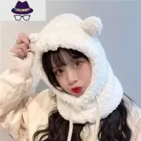韩国带口罩围巾一体帽子女冬季加厚毛绒小熊围脖骑车防寒护耳可爱 FISH BASKET