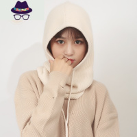 毛线帽子围脖一体女秋冬季加厚针织韩版护耳脖套保暖连帽围巾 FISH BASKET