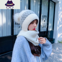 帽子女冬天韩版户外保暖加厚冬季骑车防风围巾一体毛线帽针织出行 FISH BASKET