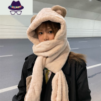小熊帽子女手套围巾一体三件套韩版可爱秋冬季护耳保暖毛绒围脖潮 FISH BASKET