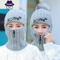 帽子围脖一体女成人骑车可爱女士冬季时尚新款2020网红冬天毛线帽 FISH BASKET