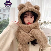 明星同款圆脸适合的帽子冬季女款可爱围巾一体百搭围脖加绒保暖帽 FISH BASKET