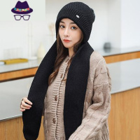 冬天毛线帽女围巾带帽子一体保暖时尚韩版可爱连体两件套装毛球男 FISH BASKET