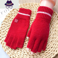 男女秋冬半指手套针织毛线触屏露指写字开车加厚保暖 FISH BASKET